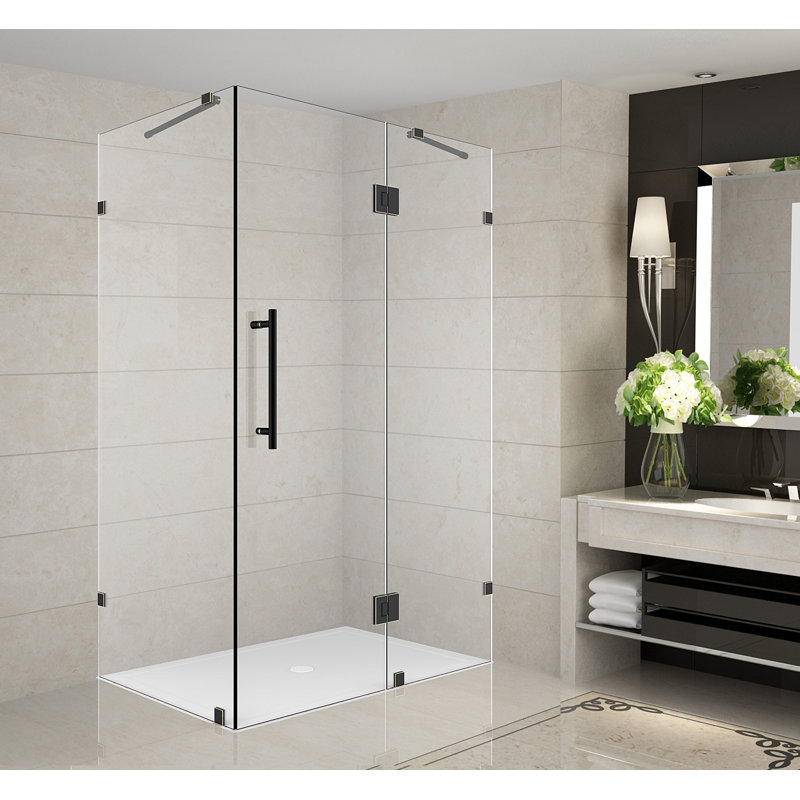 Avalux Rectangle Hinged Shower Enclosure, Brushed Stainless Steel, 72" H x 33" W