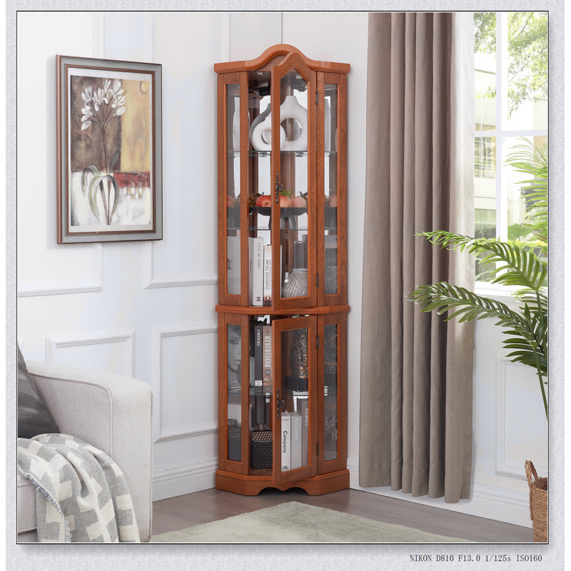 Armoire vitrée pour rangement en coin,, Chêne