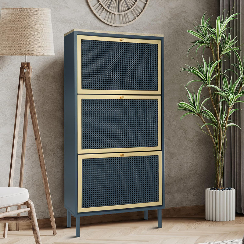 12 Pair Shoe Storage Cabinet, Blue Gray
