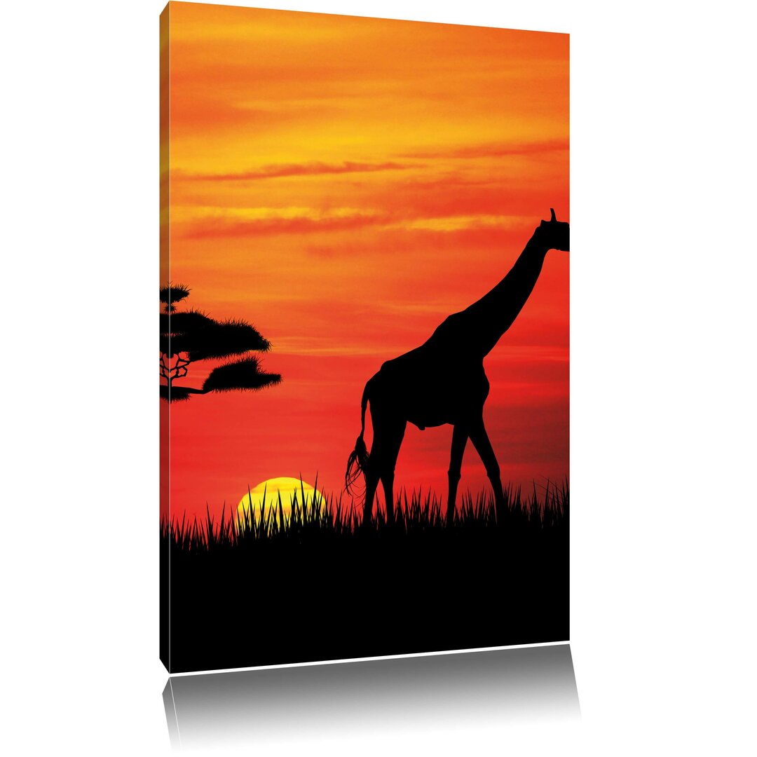 Leinwandbild Giraffe im Sonnenuntergang