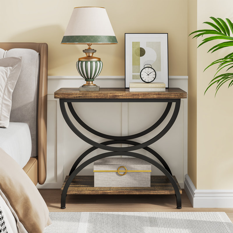 Jen End Table with Storage, Light Walnut/Black, 1