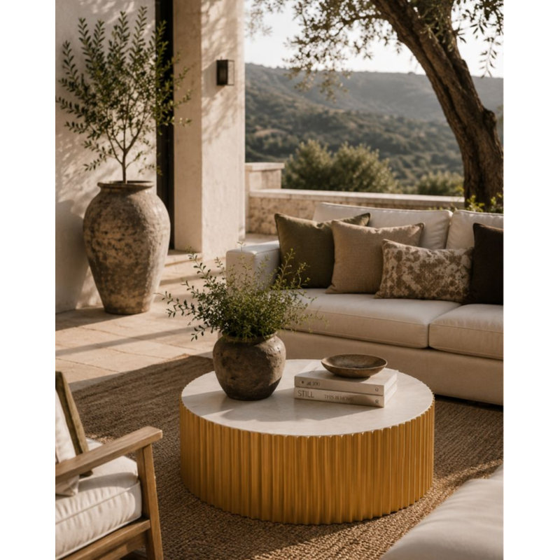 Perpetual Outdoor Round Coffee Table, Slate Gray/Gold