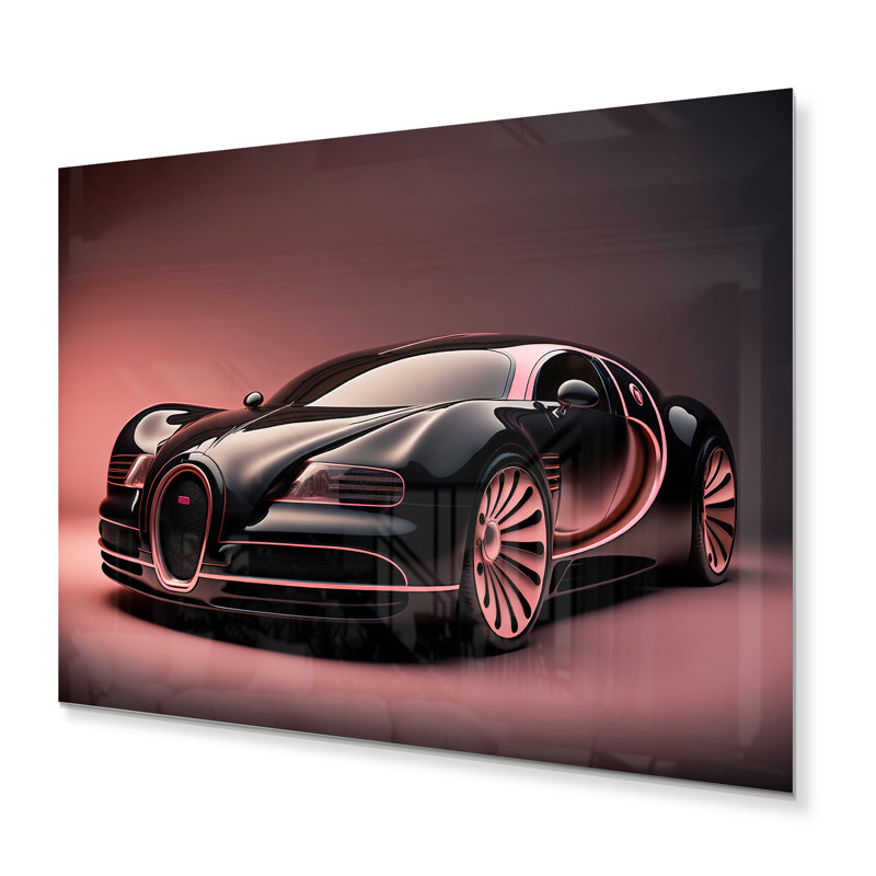 Visionary Bugatti Design en noir et magenta V - voiture murale exotique en métal - MT81899, H 12 po x l 20 po x P 1 po