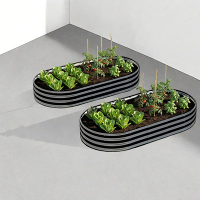 Large Planters 2 Pack, Galvanized Steel Modern Raised Beds For Home Garden