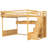 Queen Size Wooden Loft Bed with Staircase and Wardrobe,Storage Shelves and Under-bed Space,Natural-1726395494