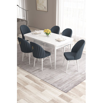 Extendable Dining Table & Chairs Set (7 Pieces)