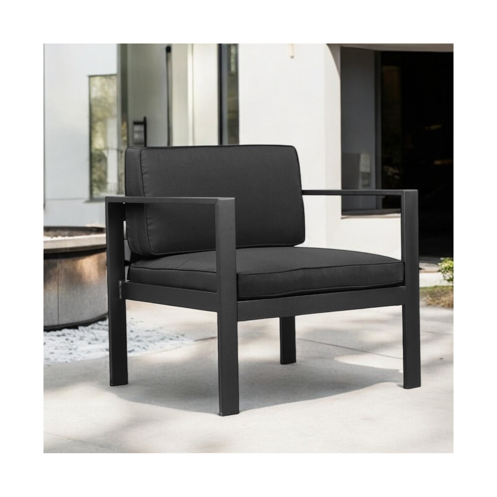 Aynura Modern Aluminum Outdoor Lounge Chair with Cushions, Black