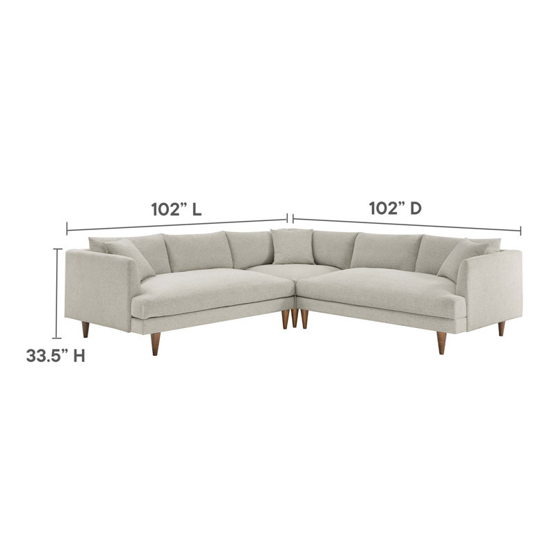 Modway Zoya 3 - Piece Upholstered Sectional, Ivory 100% Polyester