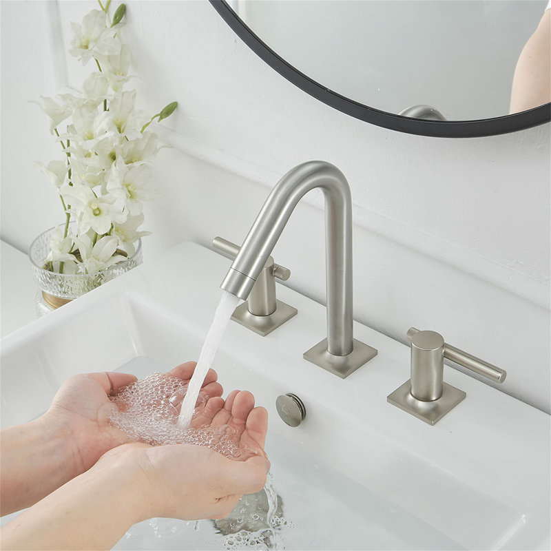 8 Inch Widespread Bathroom Faucet With Pop-Up Drain 3 Hole Bathroom Sink Faucets Brass Double Handle Bathroom Basin Taps