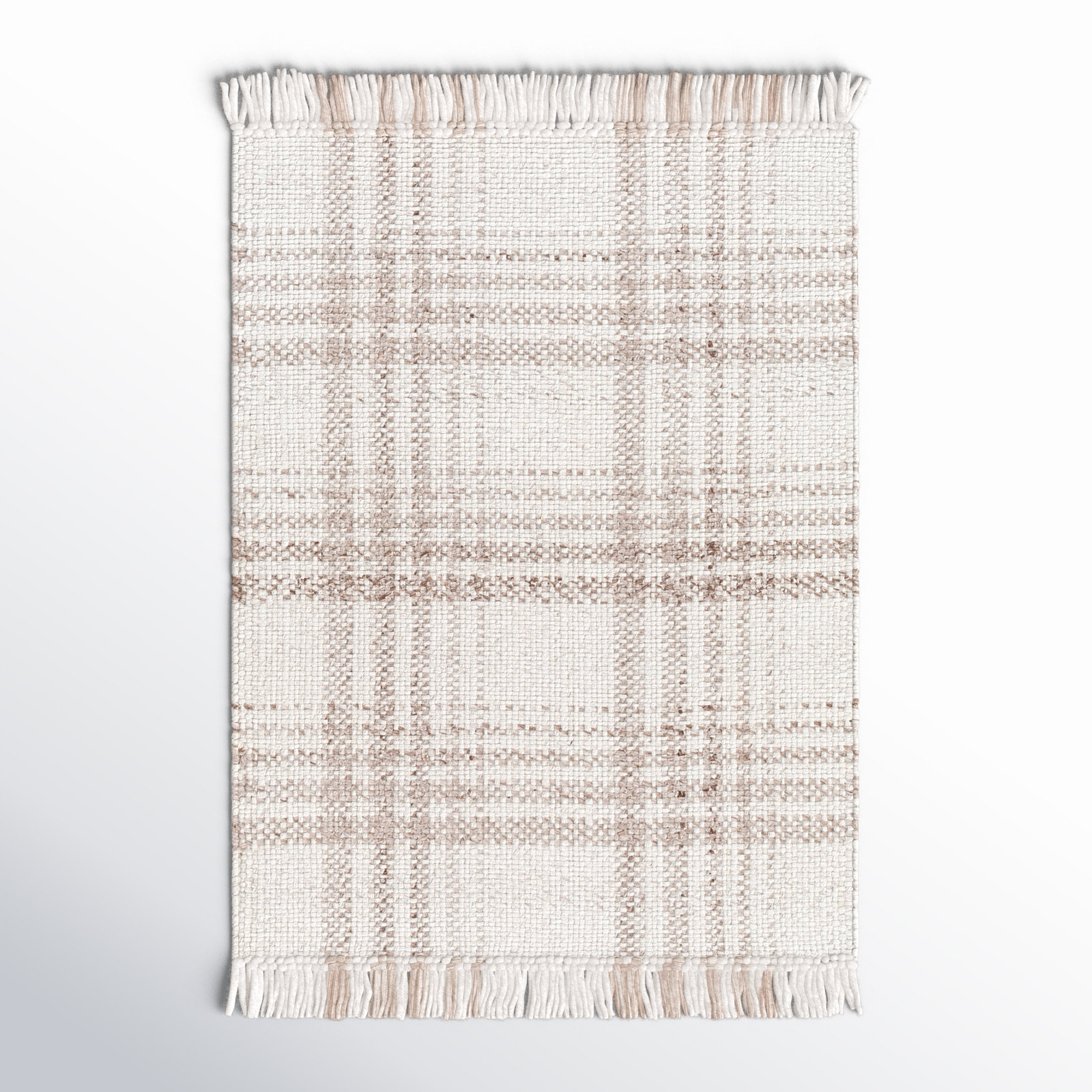 Cay Hand-Woven Taupe Plaid Rug, Rectangle 2' x 3'