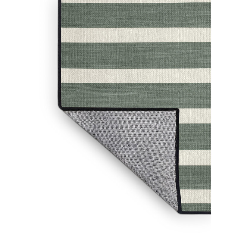 Washable Sage White Striped Area Rug, Square 7'
