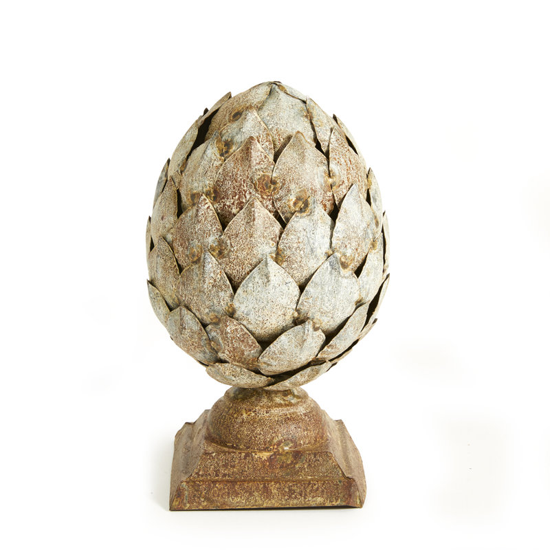 Weathered Metal Artichoke Finial, 7" H x 3.27" W x 3.27" D, Antique Galvanized