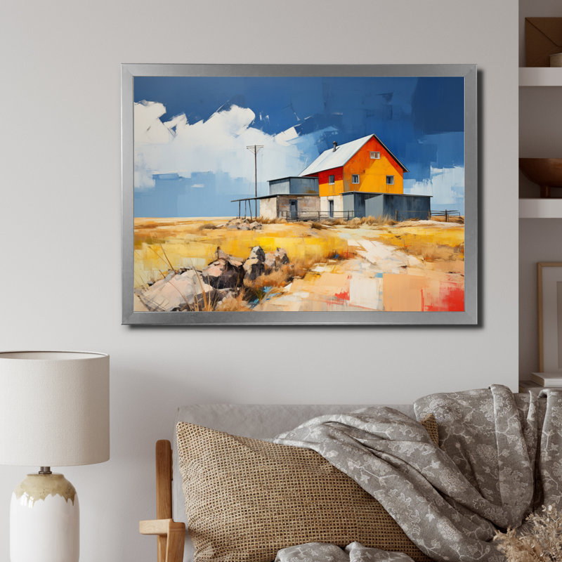 Mariele " Farmhouse Farmstead Abstraction II ", H 34 po x l 44 po x P 1,5 po, Cadre simple argenté