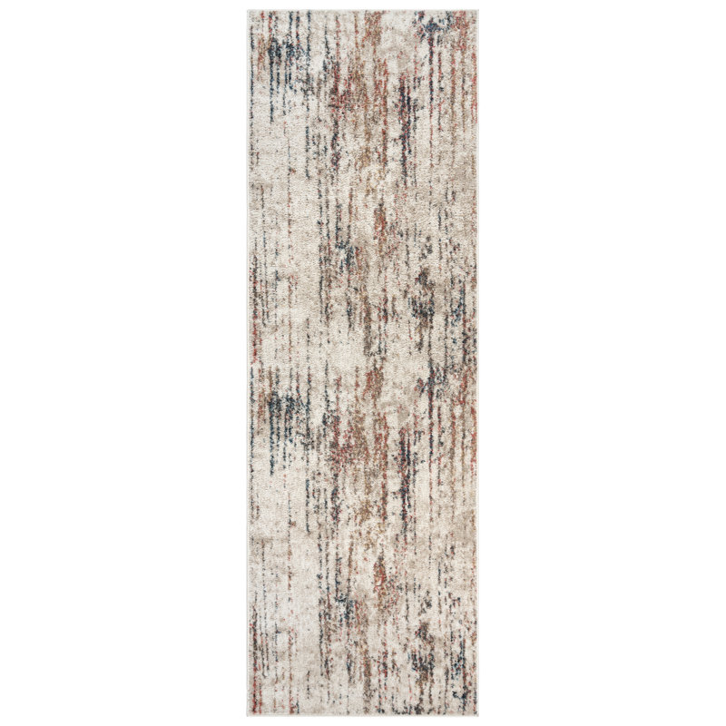 Maia Corah Modern Abstract Ivory Multi Polypropylene Area Rug, Runner 2'2" x 6"