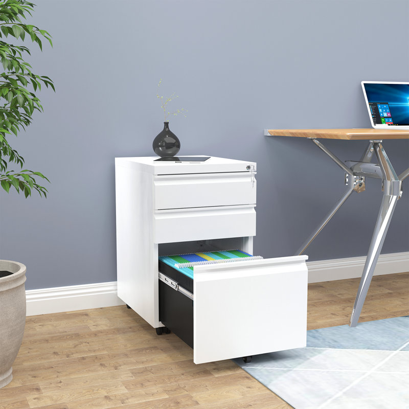 3 Drawer Steel File Cabinet, White