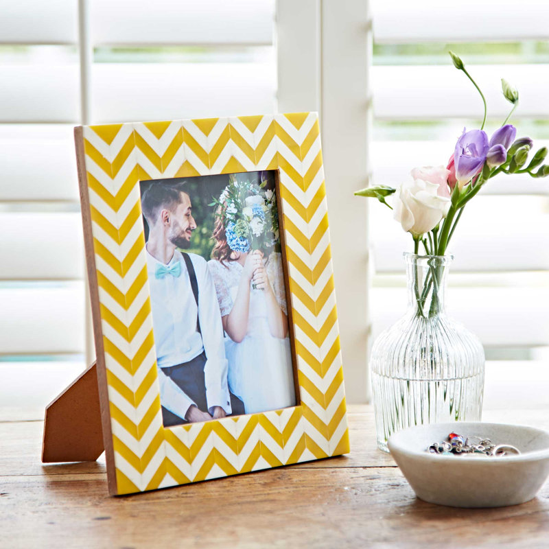 Yellow Chevron Patterned Photo Frame, 5" x 7"
