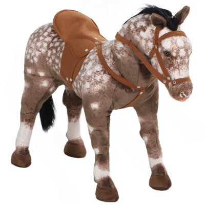 Qaba Ride on Horse, Riding Horse with Neighing Sound, Saddle, Stirrups, Ride on Animal for  Boys Girls 3-8 Years Old, Brown