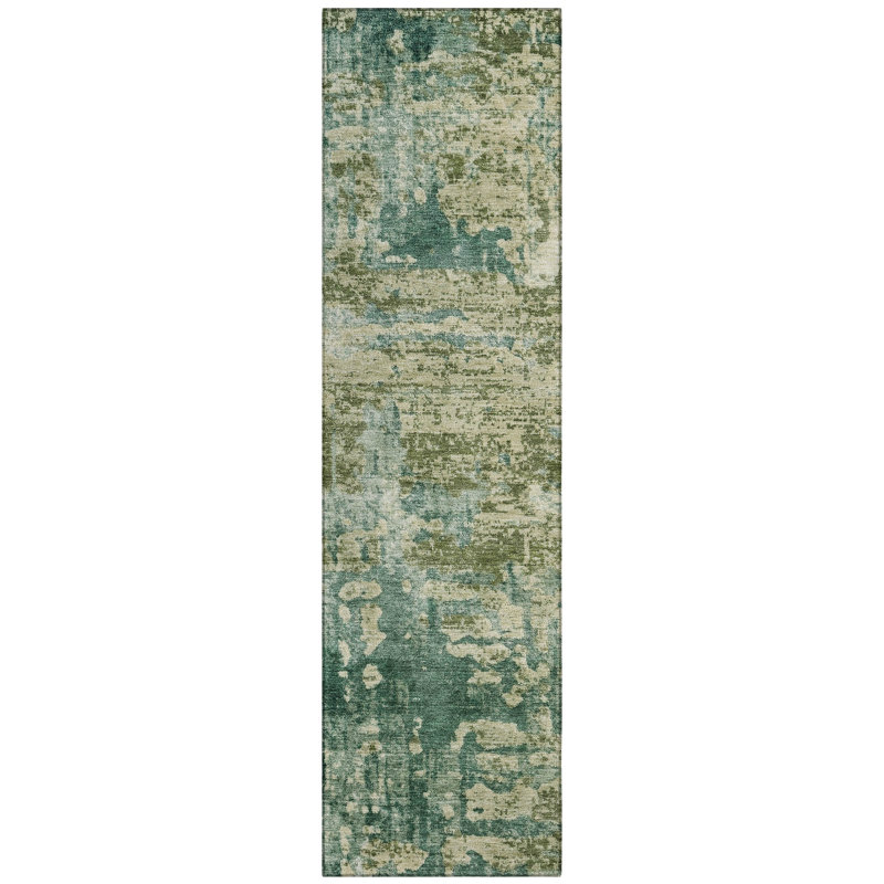 Machine Washable Indoor/Outdoor Chantille ACN2750 Abstract Rug, 2'3" x 7'6" Runner, Green