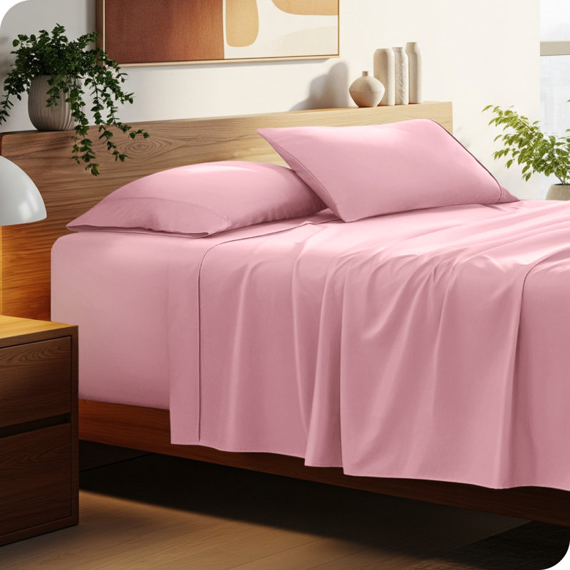 22" Deep Pocket Microfiber Sheet Set, Split Head Flex King Sheet Set with 2 Pillowcases, Light Pink