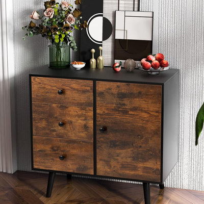 Industrial Sideboard Buffet Cabinet With 3 Drawers & Adjustable Shelf