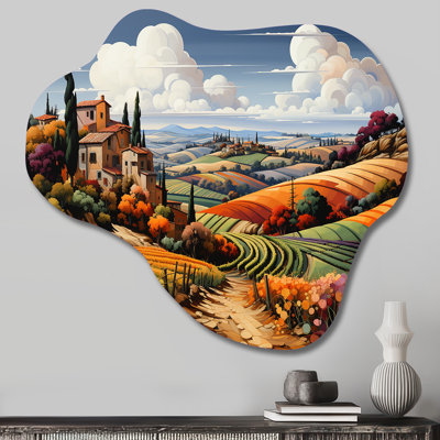 Italy Tuscan Vineyards I - Asymmetrical Italy Metal Wall Decor, Cloud Metal Wall Sculpture Print