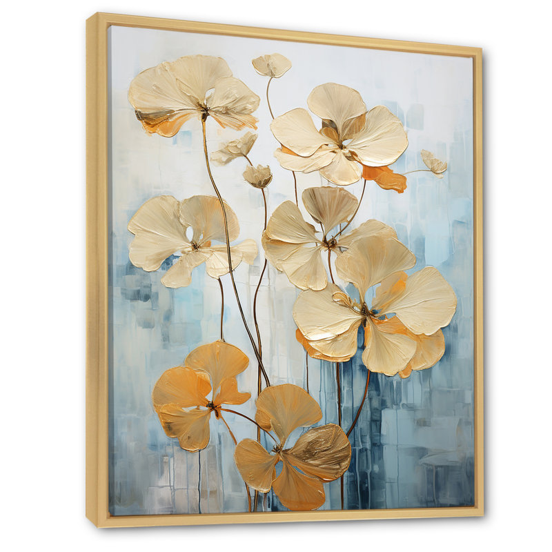«Golden Blue Geraniums Bloom I» sur toile, Cadre flottant naturel, H 32 po x l 24 po x P 1 po