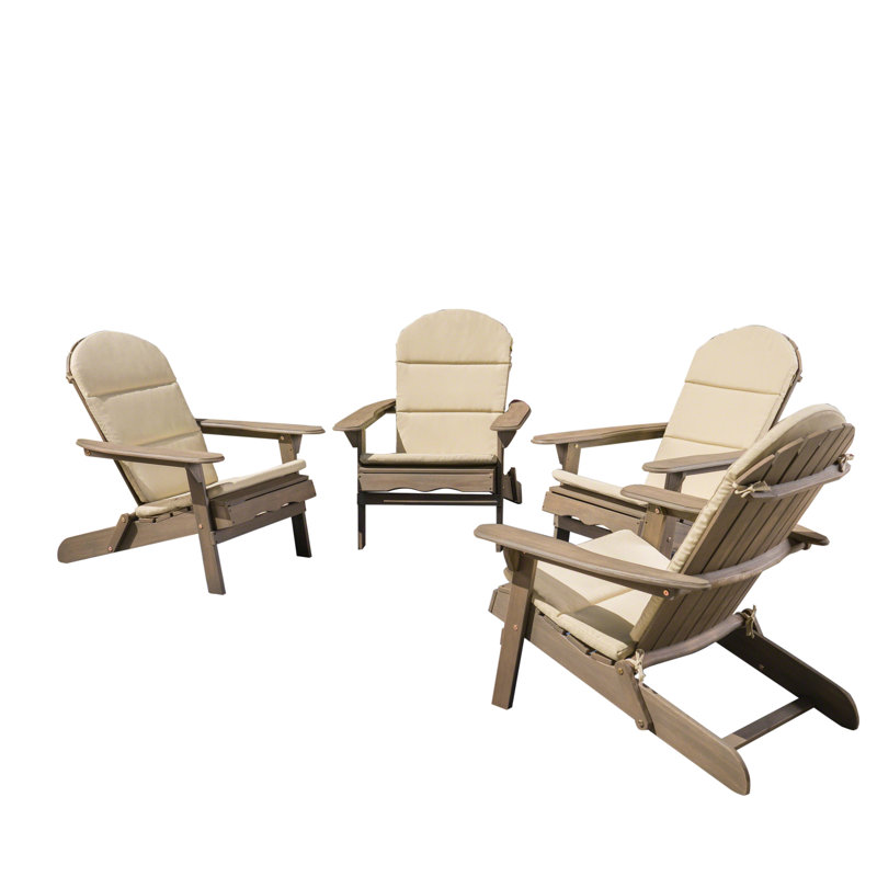 Matthias Foldable Outdoor Adirondack Set, Gray/Khaki