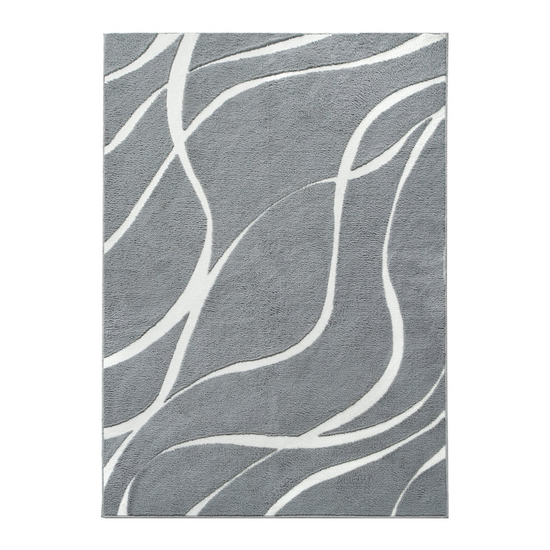 Tapis gris à poils longs avec envers antidérapant Paxston, Gris, Rectangle 5 pi x 7 pi