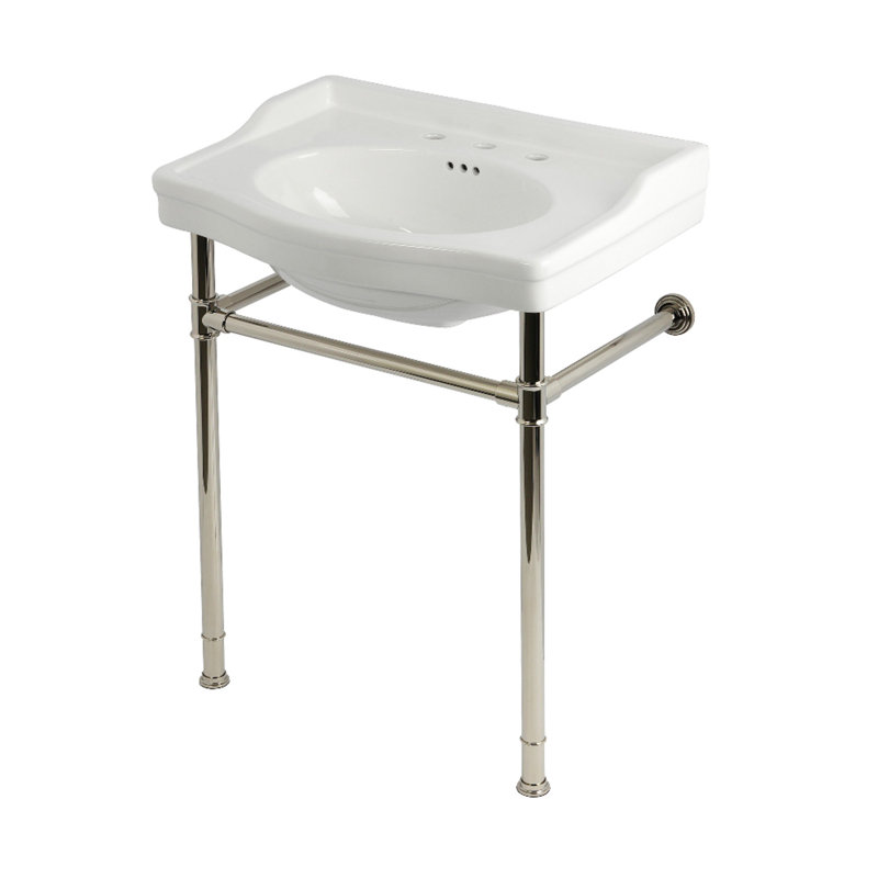 Kingston Brass Victorian 30-Inch Ceramic Console Sink with Stainless Steel Legs (8-Inch, 3-Hole), Polished Nickel