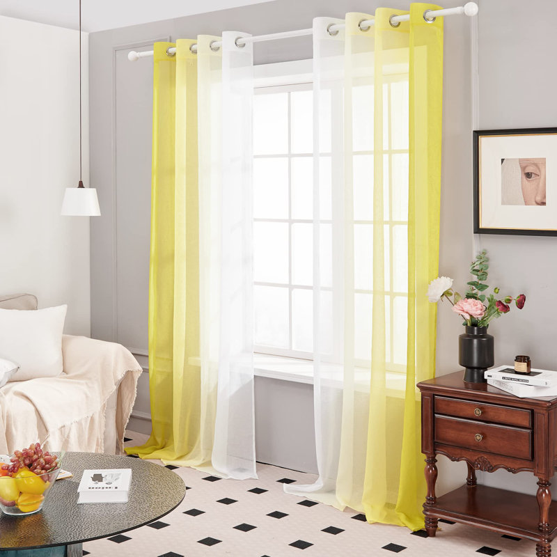 Modern Grommet Ombre Sheer Curtains (Set Of 2), 52" W x 96" L, Yellow