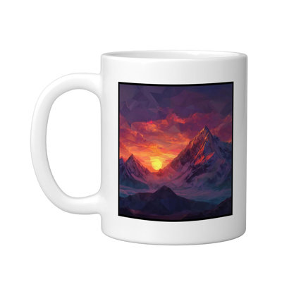 Low Poly Mountain Sunset Landscape Outdoor Ceramic Mug, 11oz