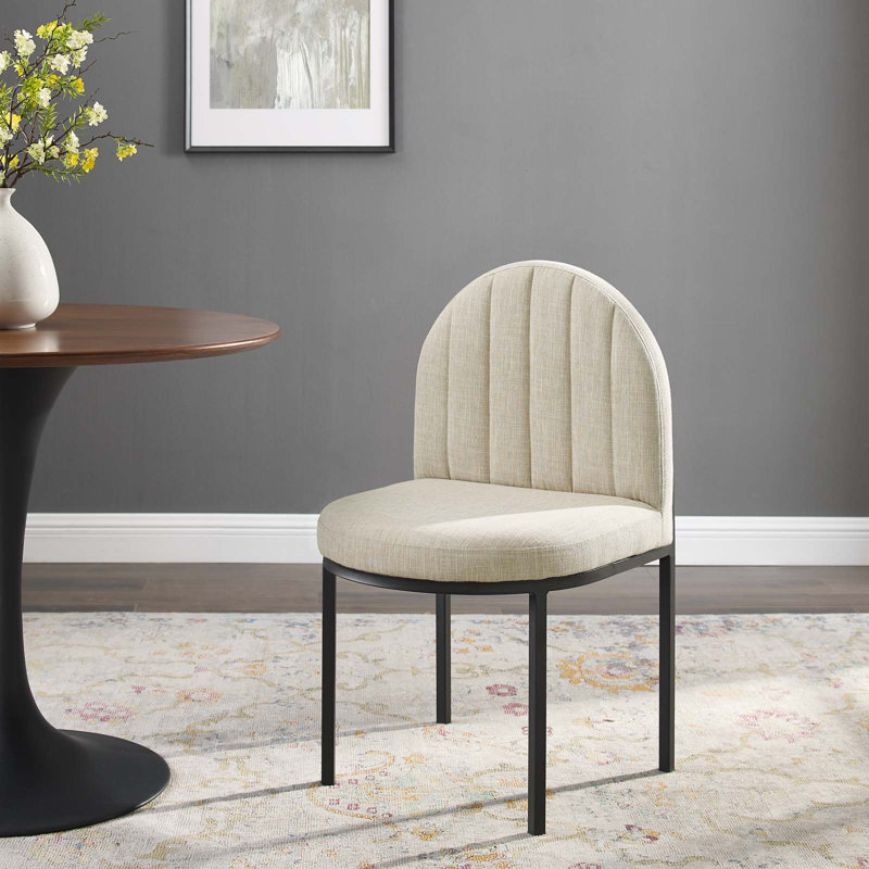 Modway Isla Channel Tufted Performance Velvet Dining Side Chair, Polyester Beige, Black