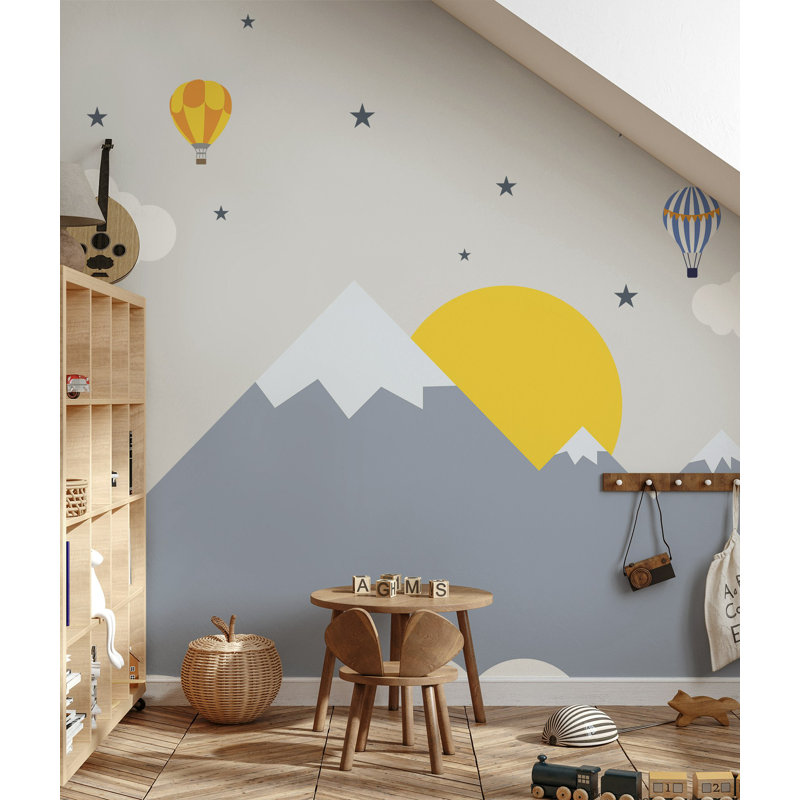 Papier peint gris Hot Air Balloon Mountain, L 50 po x l 75 po