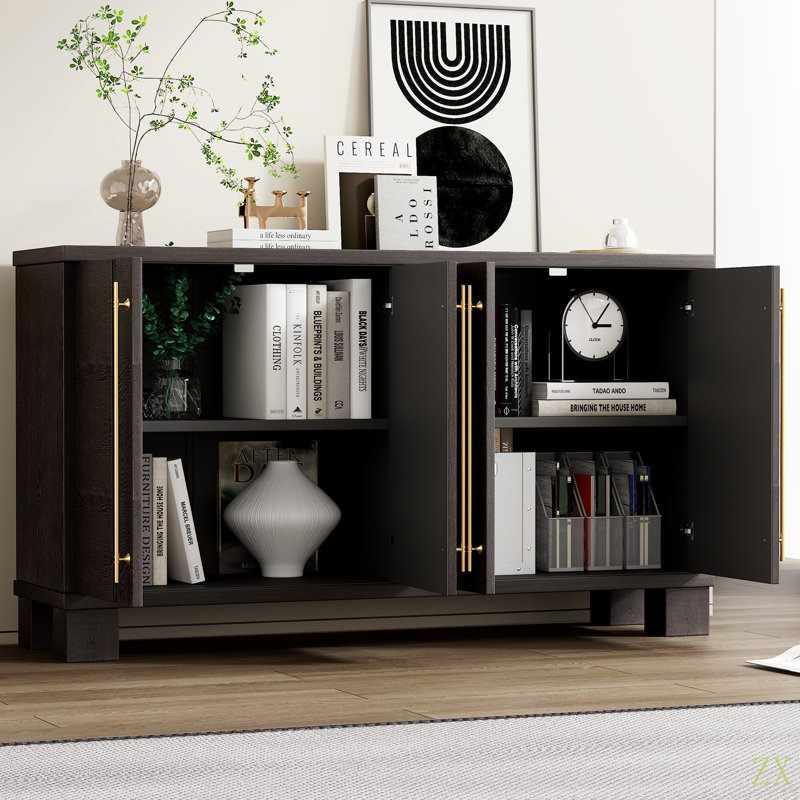 Sideboard Buffet Cabinet With Storage, Wood Sideboard With Adjustable Shelves And Handles For Kitchen, Dining Room And Living Room