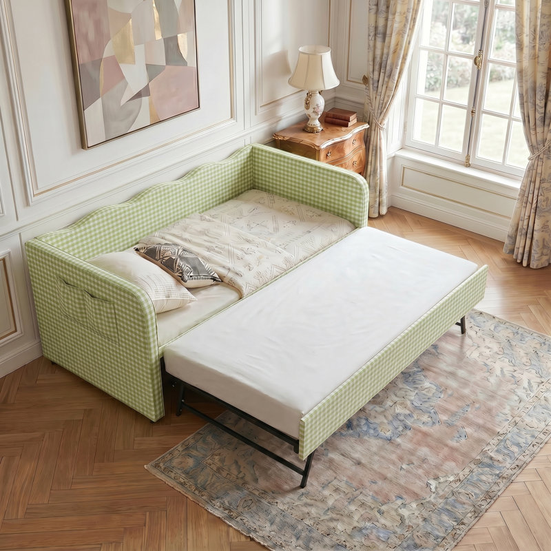 Canapé-lit convertible rembourré Gingham, Twin, Green