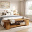 Upholstered Bench with Shelves