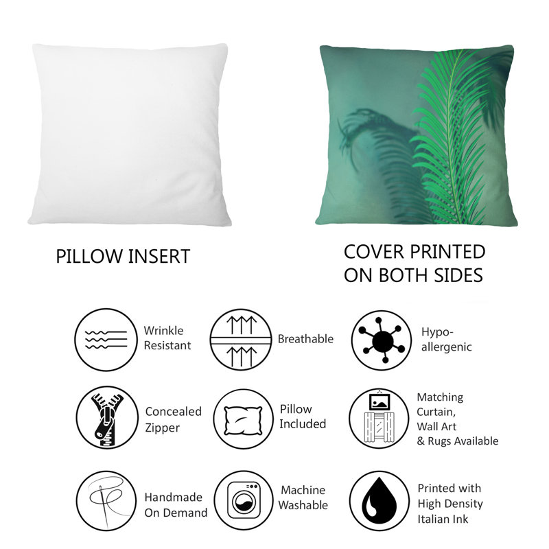 Coussin décoratif à imprimé feuilles tropicales vives et palmier vert foncé