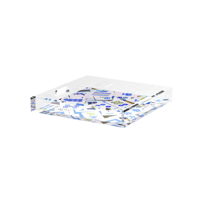 Mahjong Acrylic Decorative Tray, Square, 12"W x 12"D x 2"H, Blues