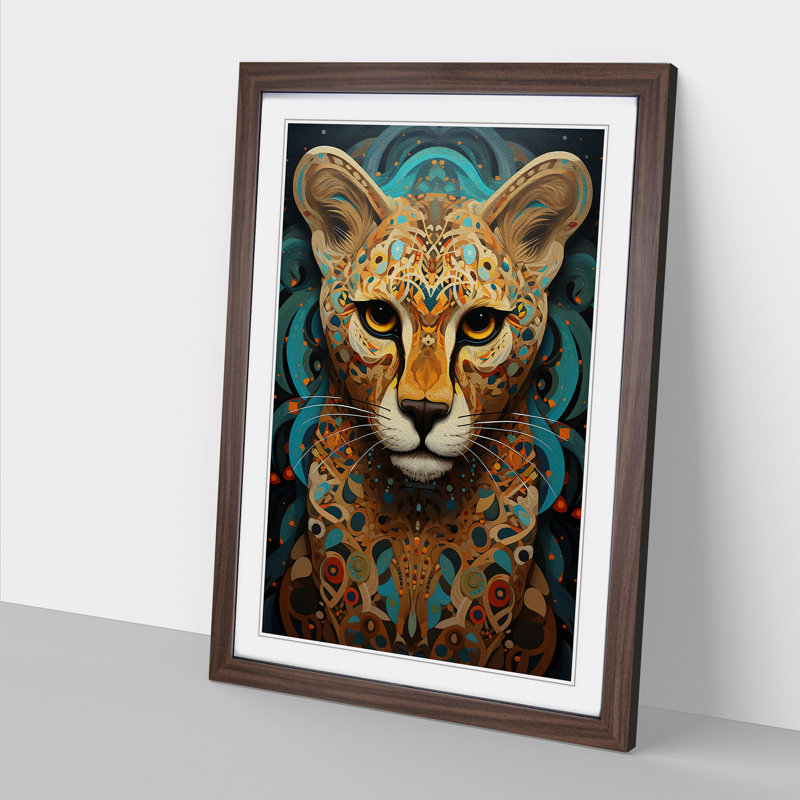 Cheetah Tachisme - Single Picture Frame Print on Wood, 64cm H x 46cm W x 2cm D, Walnut Framed