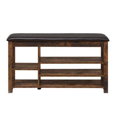 Adjustable Height Long Bench, Rubberwood Frame, Comfortable Pu Leather And Sponge Seat, Concealed Storage Design, Three Layers Of Ventilation Storage, Solid Wooden Legs, 22" Product Height, 33.7Kgs