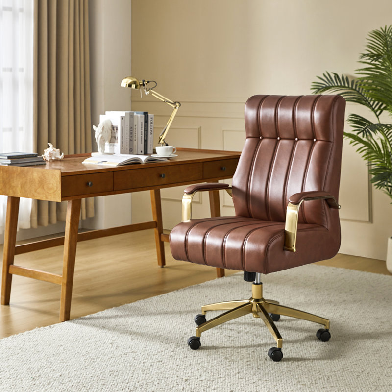 Conan 63.5cm W Mid-Century Modern Office Chair with Height Adjustable, Brown