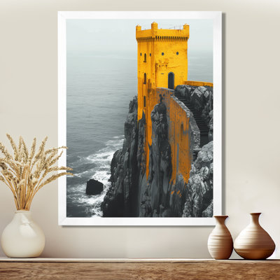 Monochromes jaunes, gris, hiver, bord de mer, château I, impression d'art mural