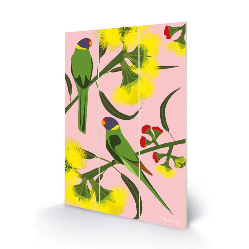 Ringnecks by Mokoh - No Frame Print on Wood, 29.5cm H x 20cm W x 1.2cm D