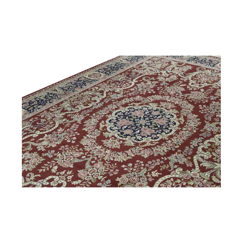 Tapis vin et bleu marine de haute qualité noué à la main