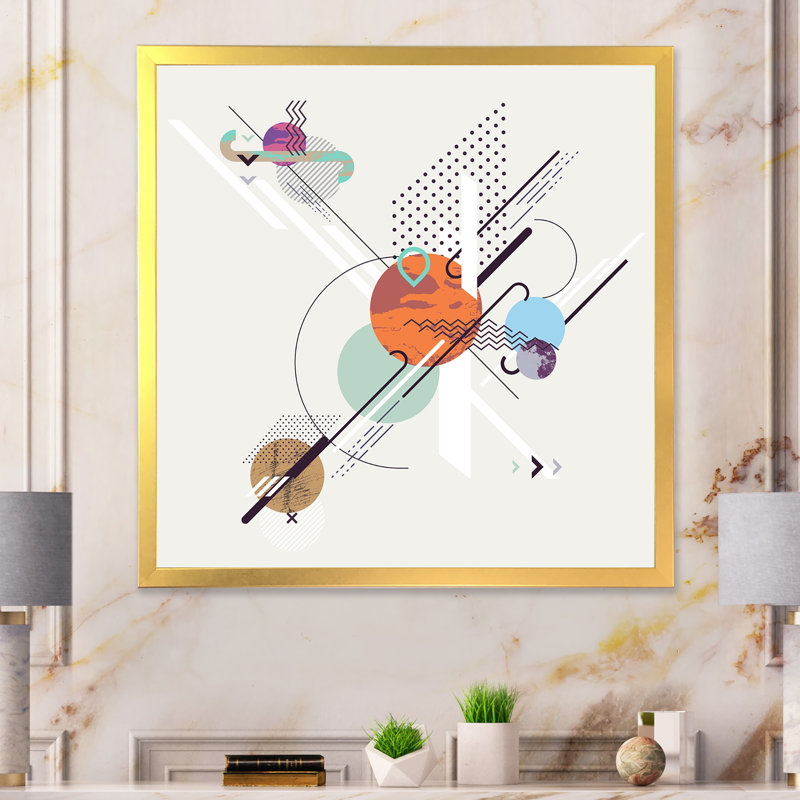 Abstrait géométrique pastel III - Peinture, H 16 po x l 16 po x P 1 po, Cadre photo doré