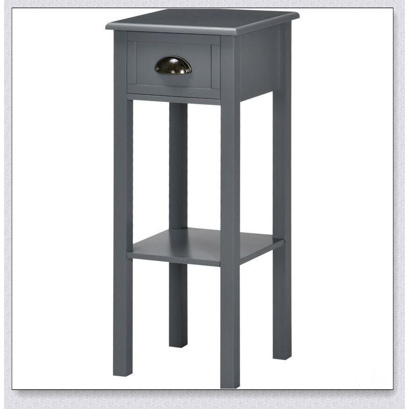 Table d'appoint étroite à 2 niveaux avec tiroir et tablette inférieure, parfaite pour un rangement peu encombrant et une décoration intérieure élégante.