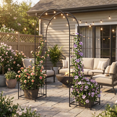 Arche de jardin en métal avec jardinières, treillis pour plantes grimpantes, pour jardin, cérémonie de mariage, noir