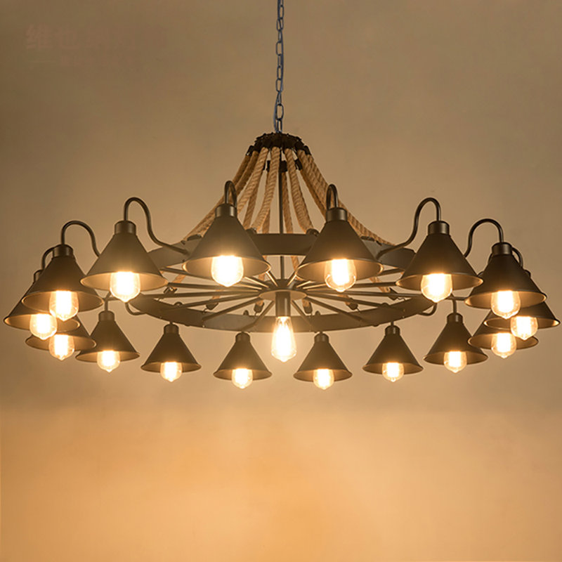 17 - Light Dimmable Wagon Wheel Chandelier