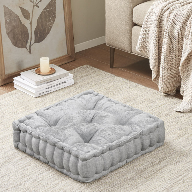 Coussin de sol carré en poly chenille gris 20 po x 20 po, Gris