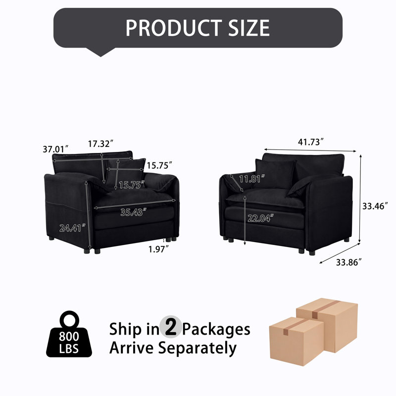 Ensemble de 2 chaises d'appoint surdimensionnées en chenille surdimensionnées, fauteuil simple confortable avec grand siège, fauteuil de lecture moderne pour la chambre à coucher, le salon,